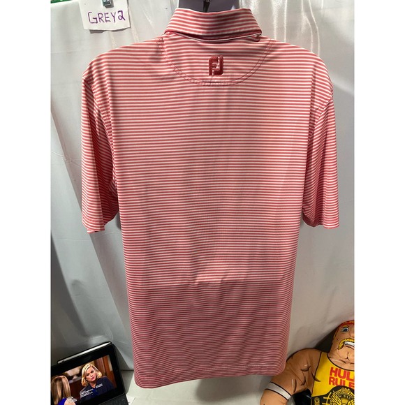 FootJoy FJ Pointe West Country Club Golf Polo Shirt Mens Large Red White Stripe - Picture 10 of 11